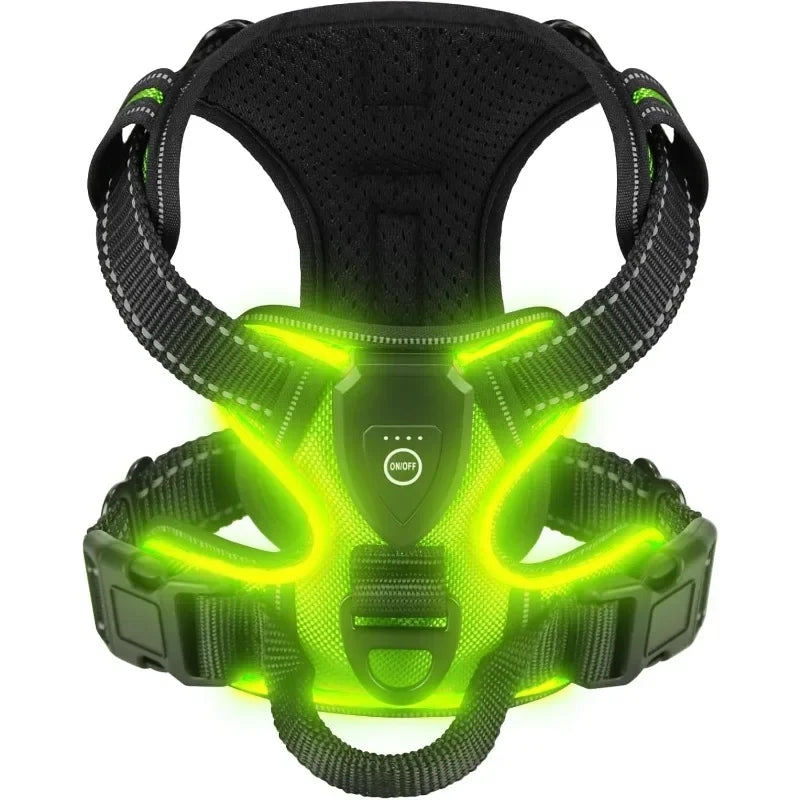 LED Rechargeable Dog Harness - Glowing Safety Vest for Night Walking