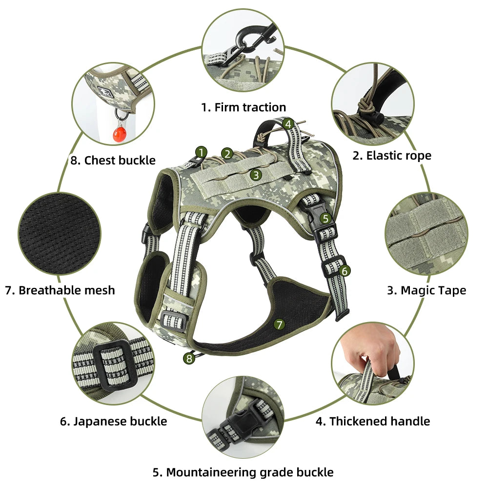 Tactical Dog Harness - Reflective Waterproof Vest for Medium to Large Dogs