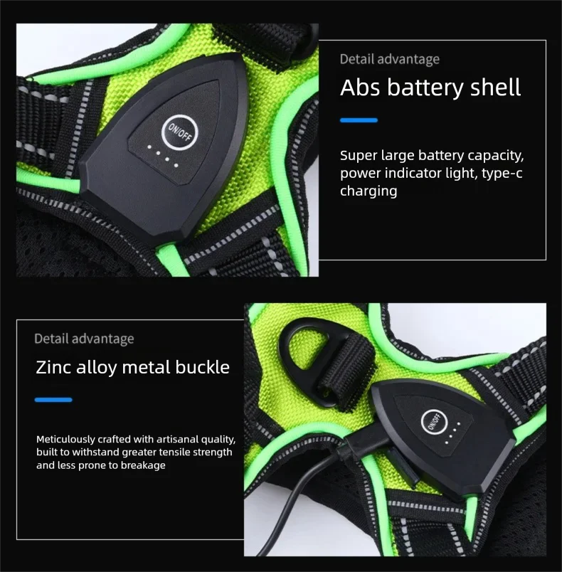LED Rechargeable Dog Harness - Glowing Safety Vest for Night Walking